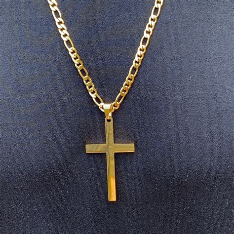 large gold cross necklace  men  figaro chain gold  stainless steel cross necklace