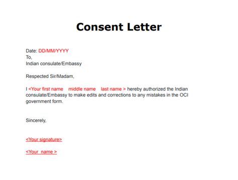 consent letter oci  word  sample
