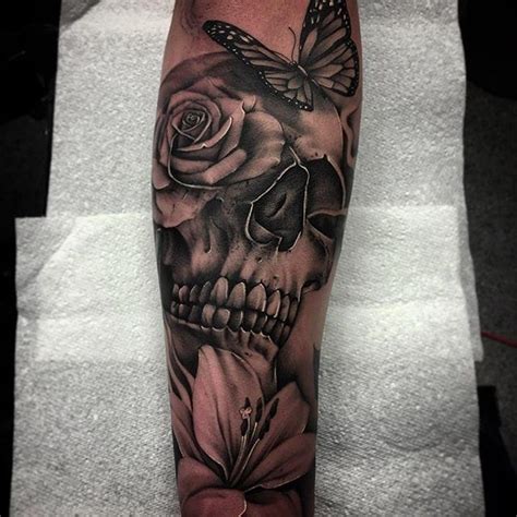 skull butterfly rose tattoo ideas