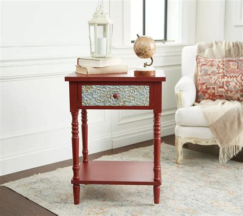 junk gypsy  side table  single drawer hammered detail qvccom