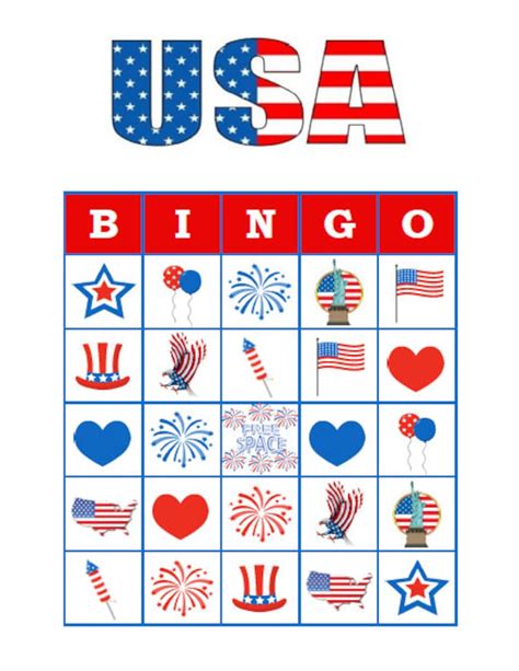 usa bingo  printable patriotic fourth  july olympics party etsy