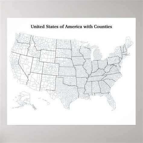 united states  counties blank outline map poster zazzlecom