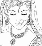 Indian Coloring Pages Woman Beautiful раскраски Outfit Faces Print все категории из People Color sketch template