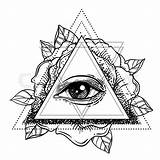 Blackwork Auge Illuminati Rosenkreuzer Sehende Blitz Cristian Fototapete Flash Cross Mystic Myloview sketch template