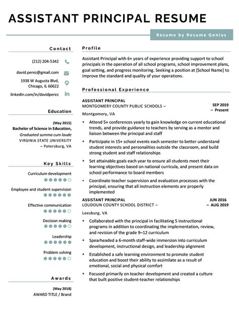 assistant principal resume   template