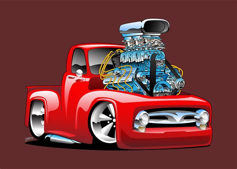 American Classic Hot Rod Pickup Truck Cartoon Digital Art By Jeff Hobrath