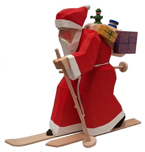 skiing santa claus german wood carved christmas figurine