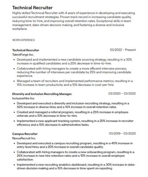 technical recruiter resume examples  guidance