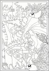 Coloring Pages Winter Adults Scenes Landscape Scene Printable Adult Color Dover Doverpublications Publications Oil Drawing Scenery Pastels Getdrawings Getcolorings Christmas sketch template