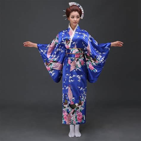peacock print silk blend traditional japanese kimono idreammart