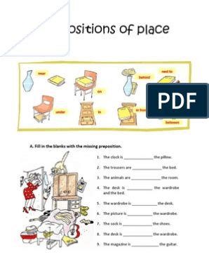 prepositions  place worksheet english lessons  kids