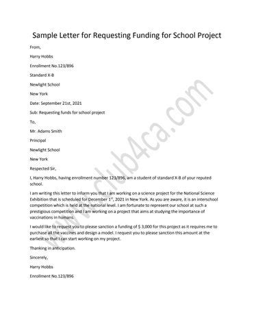 request letter format  school project funding  ca club india issuu