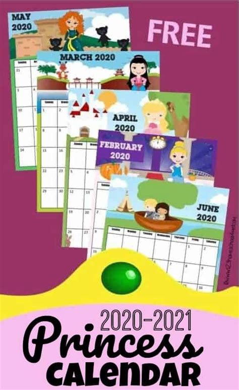 printable disney princess calendar   kids calendar