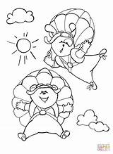 Parachute Coloring Bear Flying Pages Enjoy Dog Their Dot sketch template