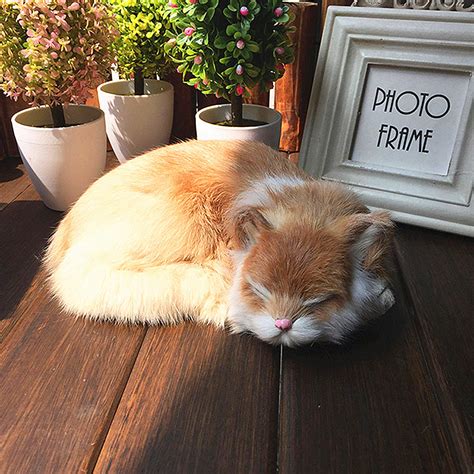 realistic sleeping cat lifelike plush fake kitten fur furry animal figurine toys home