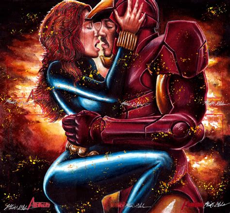 Blackwidow Iron Man The Kiss By Twynsunz On Deviantart