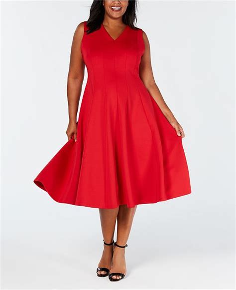 Calvin Klein Plus Size V Neck Midi Fit And Flare Dress And Reviews