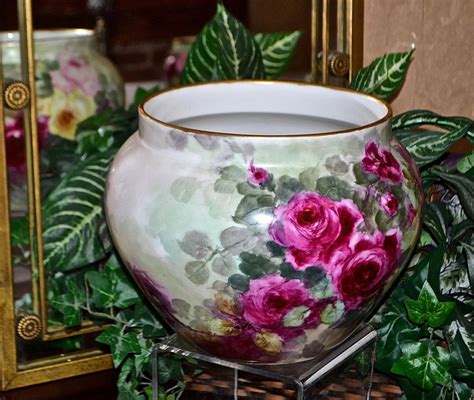 limoges large jardiniere  large romantic pink yellow  red   love lee ruby lane