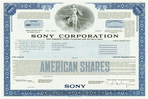sony corporation sonry kabushiki kaisha stock certificates