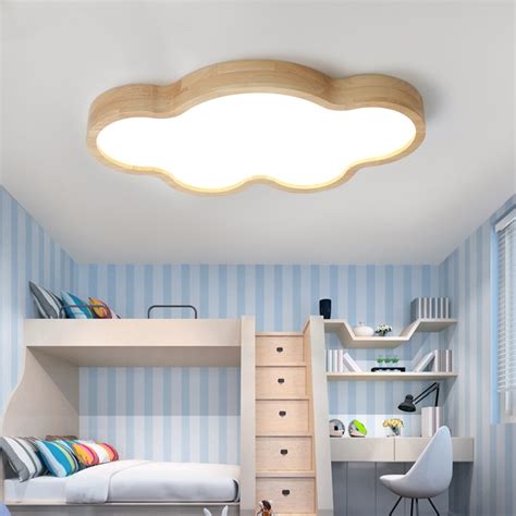 log japanse led plafond verlichting kinderkamer wolken dunne hout warm houten slaapkamer lamp