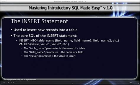 the insert statement in sql tutorial and video