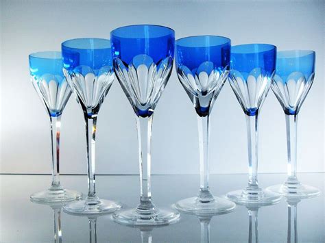 ancienne  grand verres cotes plates cristal couleur blue bristol st louis signe