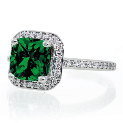 carat princess cut emerald classic halo engagement ring   white gold jeenjewels