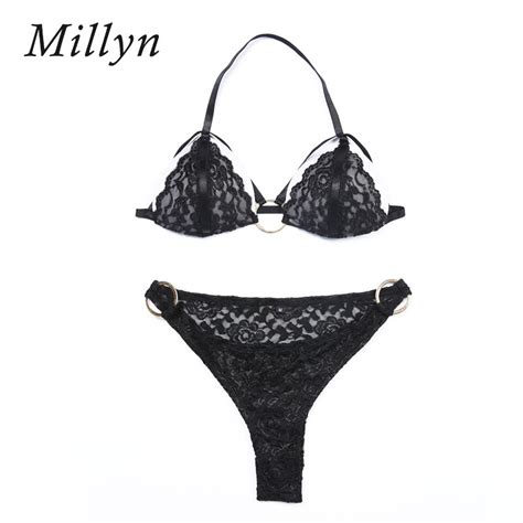 millyn embroidery slim black lace lingerie bra set black bra and brief