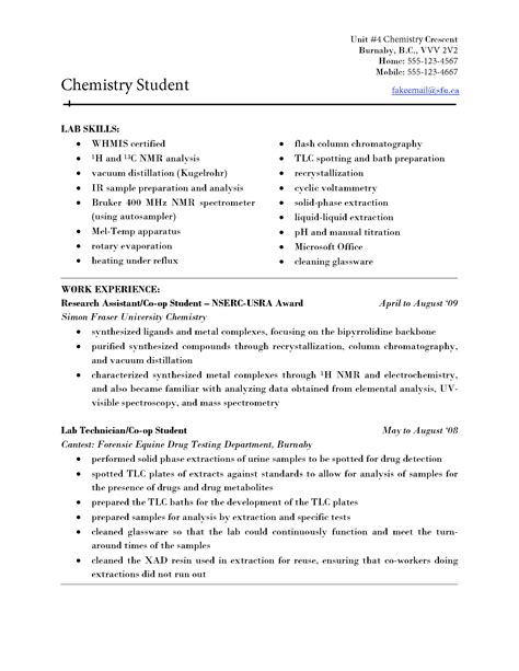 science chemistry resume sfu olc