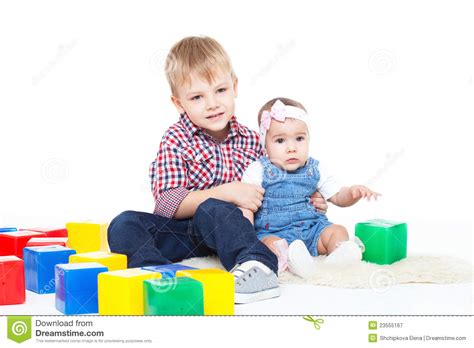 small children stock image image  builds younger