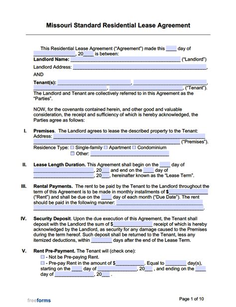 missouri standard residential lease agreement template  word
