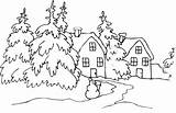 Coloring Cabin Pages Mountain Winter Template Landscape Snow Scene sketch template