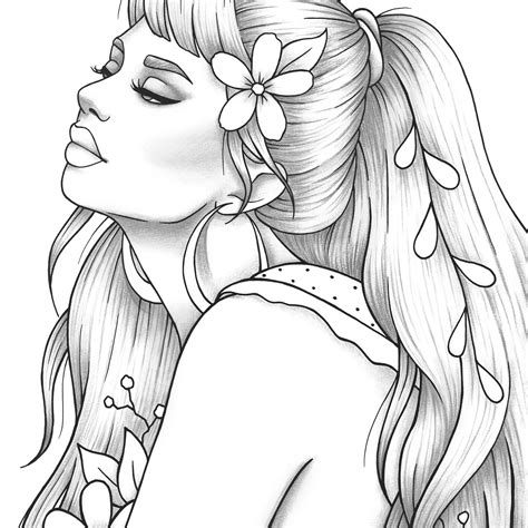 printable coloring page girl portrait  clothes colouring etsy