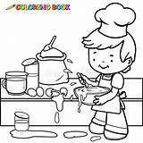 Cooking Coloring Boy Kitchen Making Mess Messy Vector Outline Illustration Kids Pages Little Clipart Stock Clip Illustrations Book Mother Line sketch template