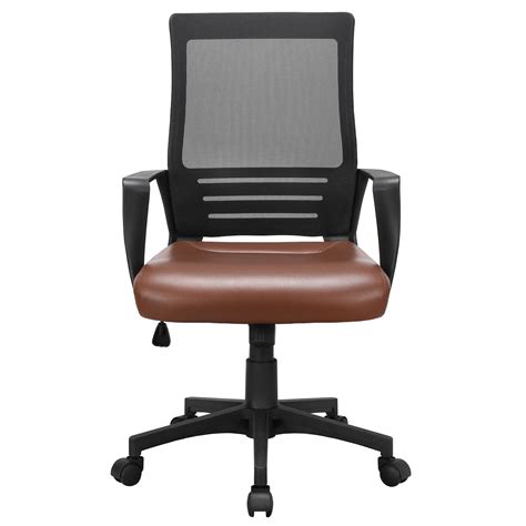 mesh office chair  leather seat ergonomic rolling computer desk chair brown walmartcom