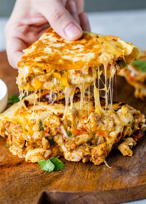 healthy chicken quesadilla recipe   loaded   kinds  gooey melted cheese