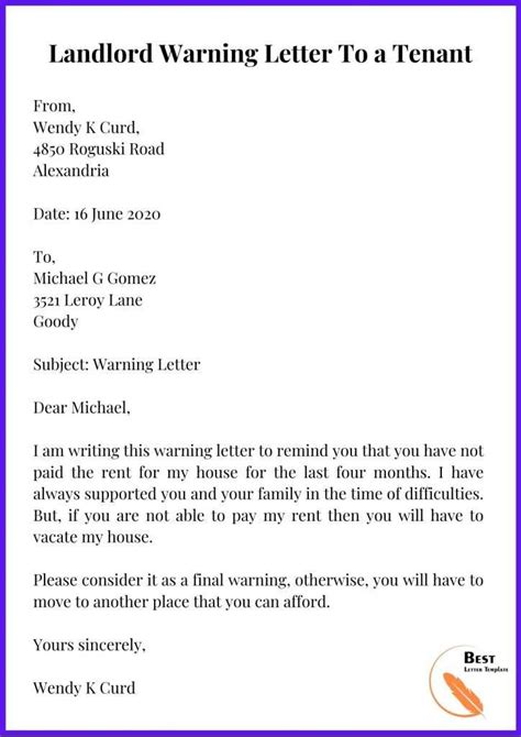 warning letter template format sample    word