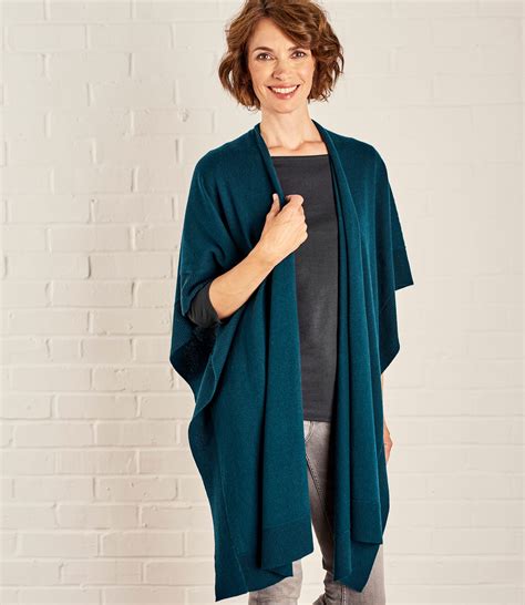 dark teal womens cashmere and merino blanket wrap woolovers uk