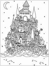 Coloring Castle Fantasy Pages Architecture Adult Adults Drawing Houses Color Drawings sketch template