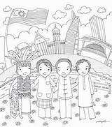 Colouring Malaysia Merdeka Kids Independence Kemerdekaan Malaysian Lukisan sketch template