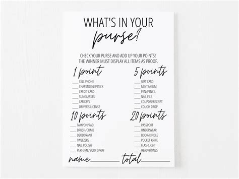 whats   purse game  printable modern moh