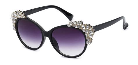 Black Rhinestone Purple Filtered Sunglasses Rhinestone Fashion Black