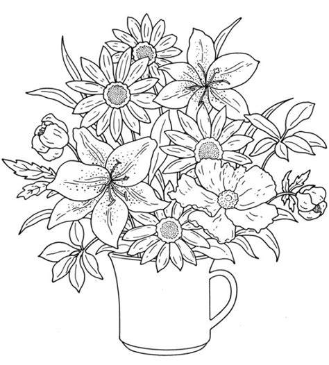 bouquet  flowers   vase coloring page