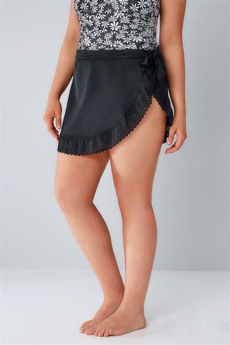 Black Swimskirt With Lazer Cut Out Frill Hem Detail 16 18