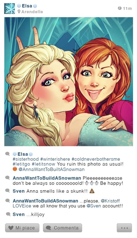 anna and elsa disney characters take selfies on instagram popsugar