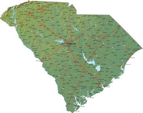 detailed south carolina map sc terrain map