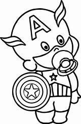 America Coloring Pages Captain Baby Superhero Cartoon Drawing Outline Avengers Para Colorir Shield Capitão Printable Super Colouring Hero Chibi Herois sketch template