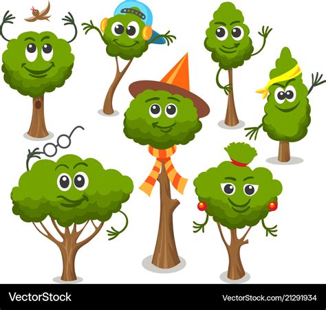 cute trees  faces royalty  vector image