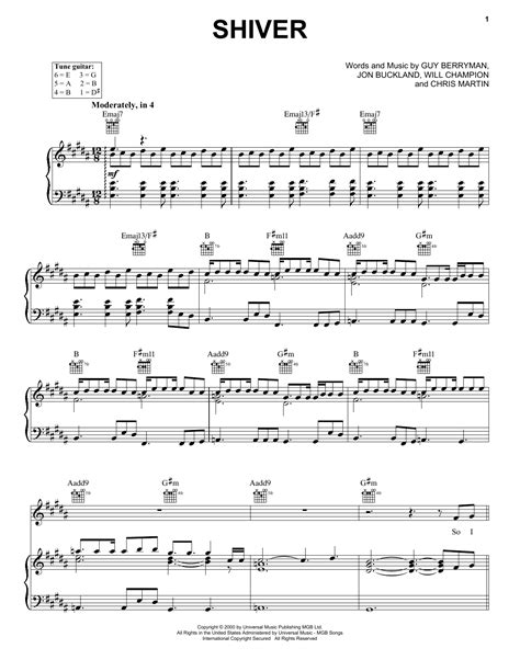 Shiver Sheet Music Coldplay Piano Vocal And Guitar