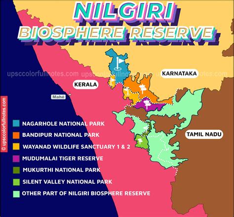 detailed nilgiri biosphere reserve map upsc colorfull notes